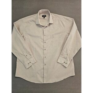 Alfani Performance Mens L 16-16.5 Regular Fit Geometric Dress Shirt Tan White